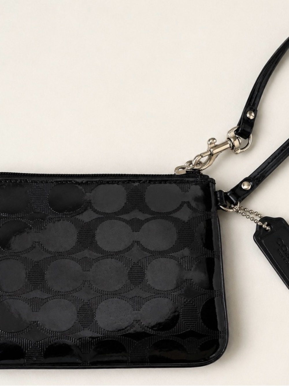 Authentic Coach Black Embossed Patent Leather Small Wristlet Excellent Condition